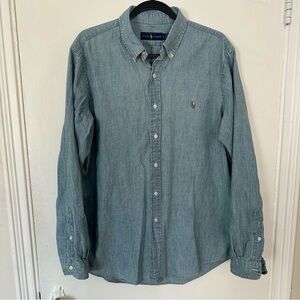 Ralph Lauren Mens Large Chambray Denim Long Sleeve Button Down Shirt